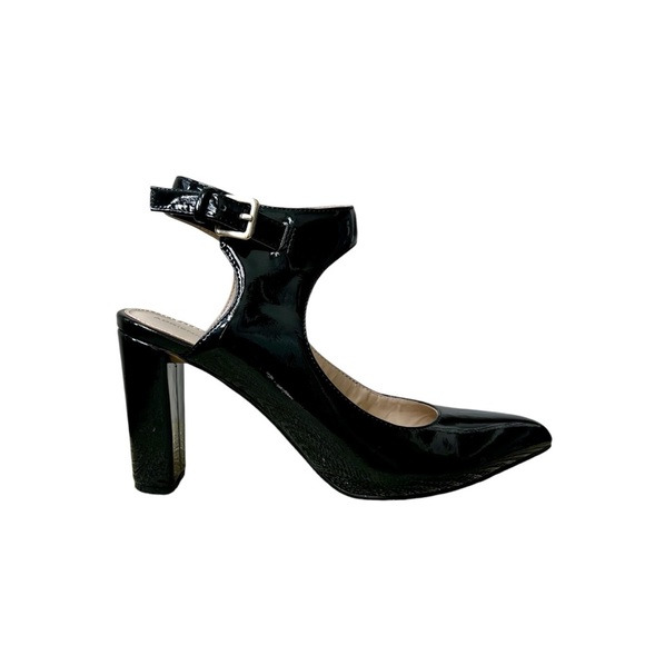 Adrienne Vittadini Black Patent Leather Ankle Strap Heels Size 8 - Picture 1 of 7